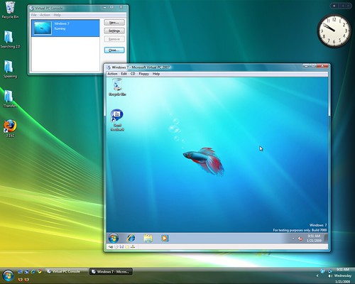 Windows 7 beta running in Vista via VirtualPC 2007