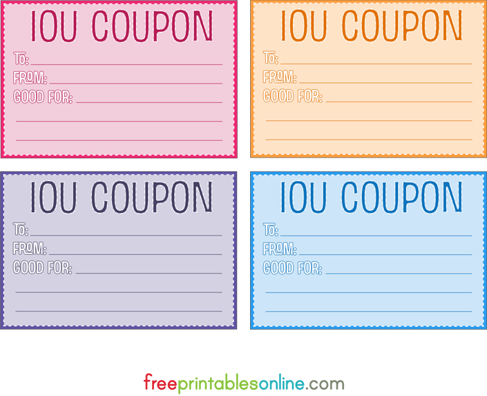 Colorful Free Printable IOU Coupons Free Printables Online