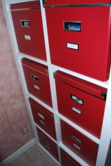 storage boxes from IKEA (KASSETT in red)