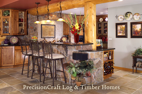 Kitchen View | Custom Milled Log Home | Colorado Log Homes,house, interior, interior design