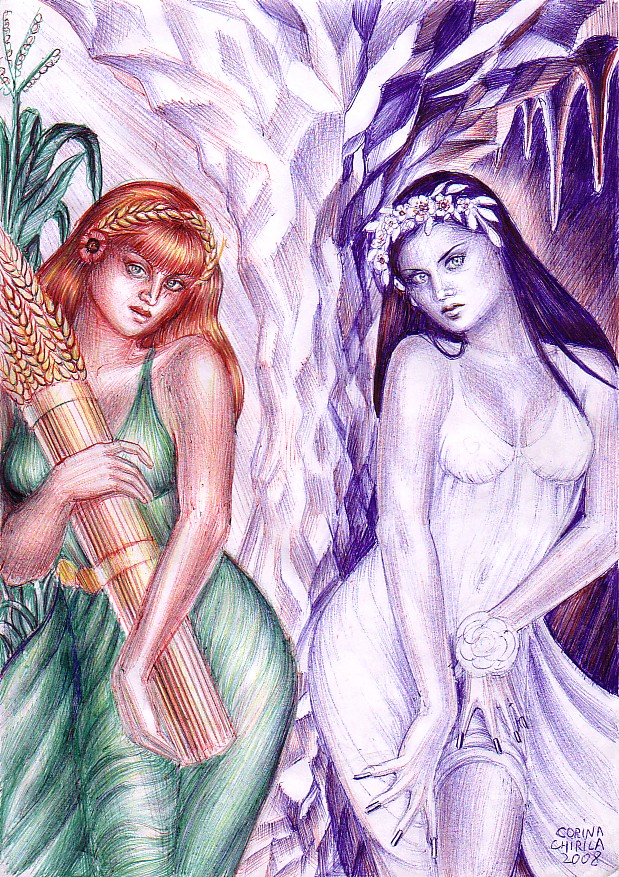 My pen drawing of Demeter and her daughter Kore(Persephone), the two agrar deites of the ancient Greece
