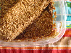 Cream cheese covered with sesame seeds... and soy sauce