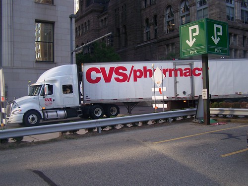 CVS pharmacy delivery truck during rush hour, Downtown Pittsburgh