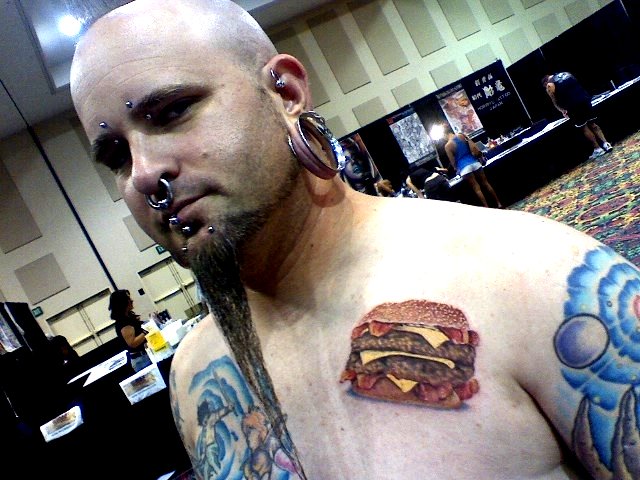 Atom got his Cheeseburger tattoo. tattoo by me. vegas rules