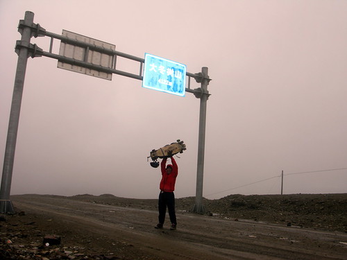 At the top of 4,190m pass on Qinghai Highway 204 near Chiling, Qinghai Province, China
