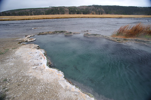 Hot Spring at river side, Fountain Flat, Yellowstone NP
