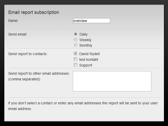 Pingdom email report settings