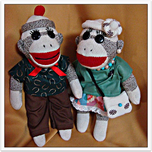 Sock Monkey Riki would like to introduce his twin sister Emi. (by martian cat)