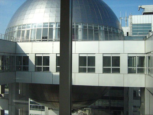 View of the Fuji TV observation globe from the 2nd highest floor of the building