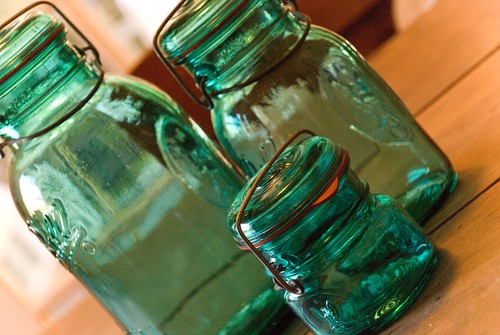 turquoise ball jars - thrifting find