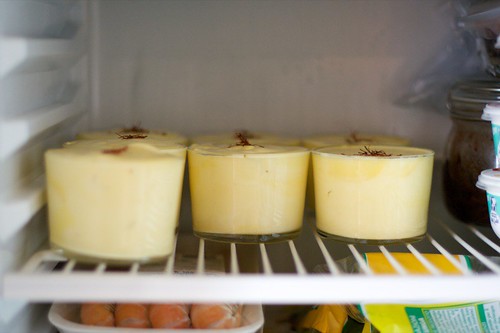 Saffron Bavarese in the fridge