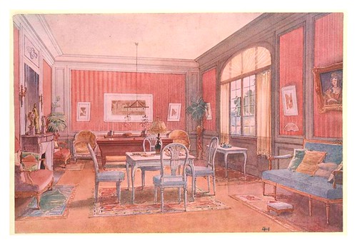 008- Sala de juegos con mesa de billar-acuarela 1907