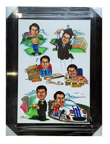 Caricatures for Affinity Equity Partners black and transparent acrylic frame