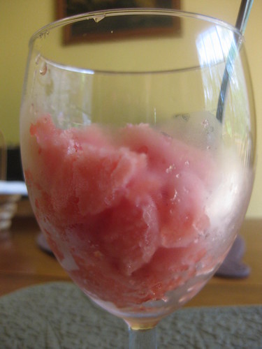Watermelon sorbet in a wine glass