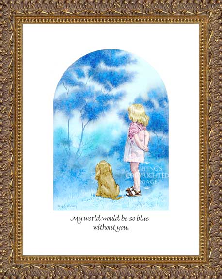 "I'd be so blue without you" AER221 Girl and Cocker Spaniel Print by A E Ruffing