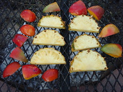 Grilled fruit over a campfire