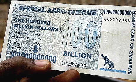 5 x Zimbabwe 100 Billion dollar agro cheque banknotes