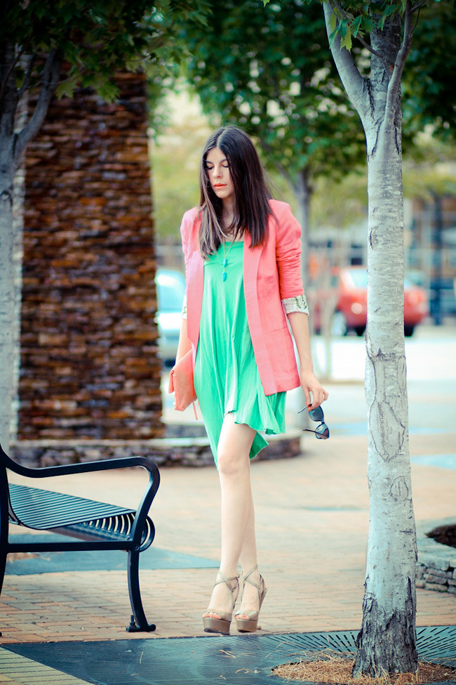 Color Blocking, Bright Green Dress, Moschino platform wedges, Balenciaga clutch, Neon Fashion