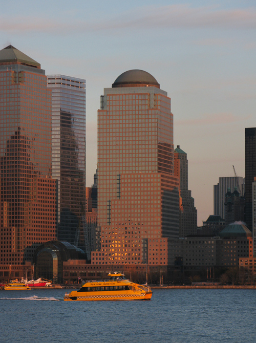 sunset on the Hudson River, with New York Water Taxi, Hudson River, NYC