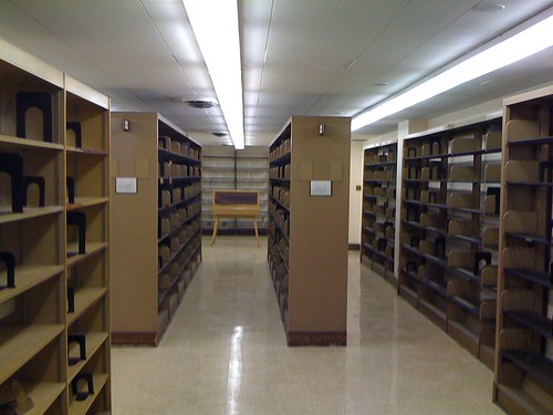 Empty shelves in the fiction section at the Donnell