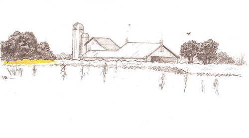 Pencil Sketch - Barn & Cornfield