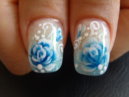 Beautiful blue roses flowers on nail art designs gallery for nails