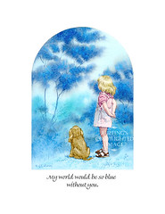 "I'd be so blue without you" by A E Ruffing, Girl and Cocker Spaniel Print