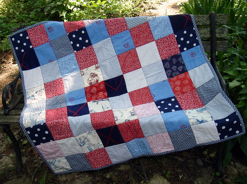 blue red patchwork quilt