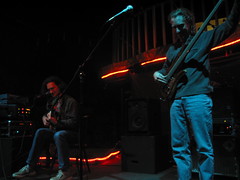 photo of Steve Lawson and Michael Manring on stage together at the Brookdale Lodge
