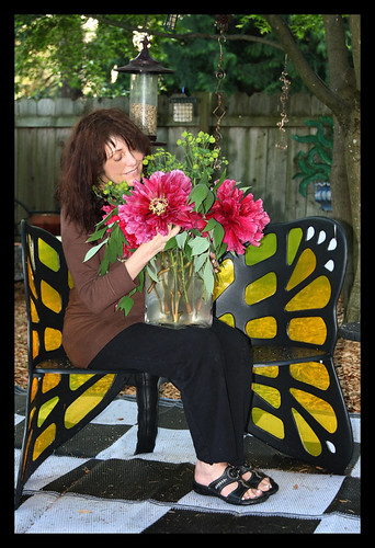 My new butterfly bench and the tree peonies