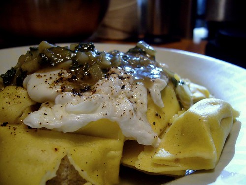 Chicken & Sage Agnolotti with Poached Eggs and Sauce