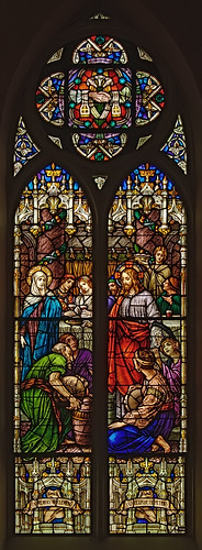 Saint Bernard Roman Catholic Church, in Albers, Illinois, USA - stained glass window of the Miracle at the Wedding Feast of Cana