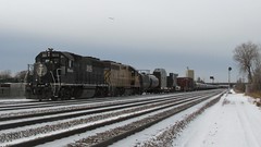 Former Illinois Central and Wisconsin Central locomotives on an eastbound Canadian National freight train. Franklin Park Illinois. December 2008.