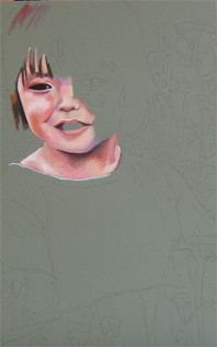 In progress photo of an as yet untitled drawing of a little girl.
