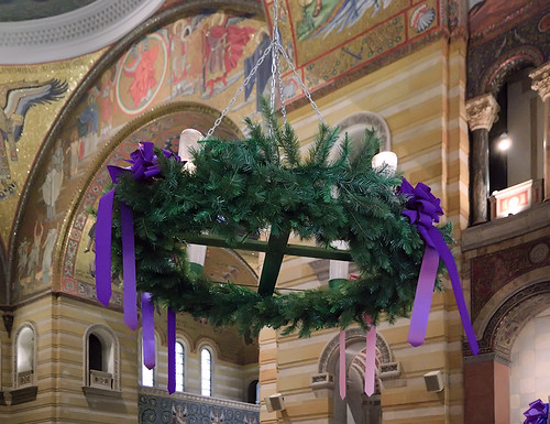 Advent wreath, and the Cathedral Basilica of Saint Louis, in Saint Louis, Missouri, USA