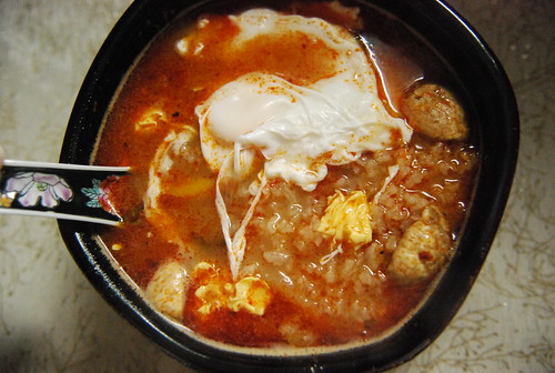 Tom Yum with coconut rice and poached egg