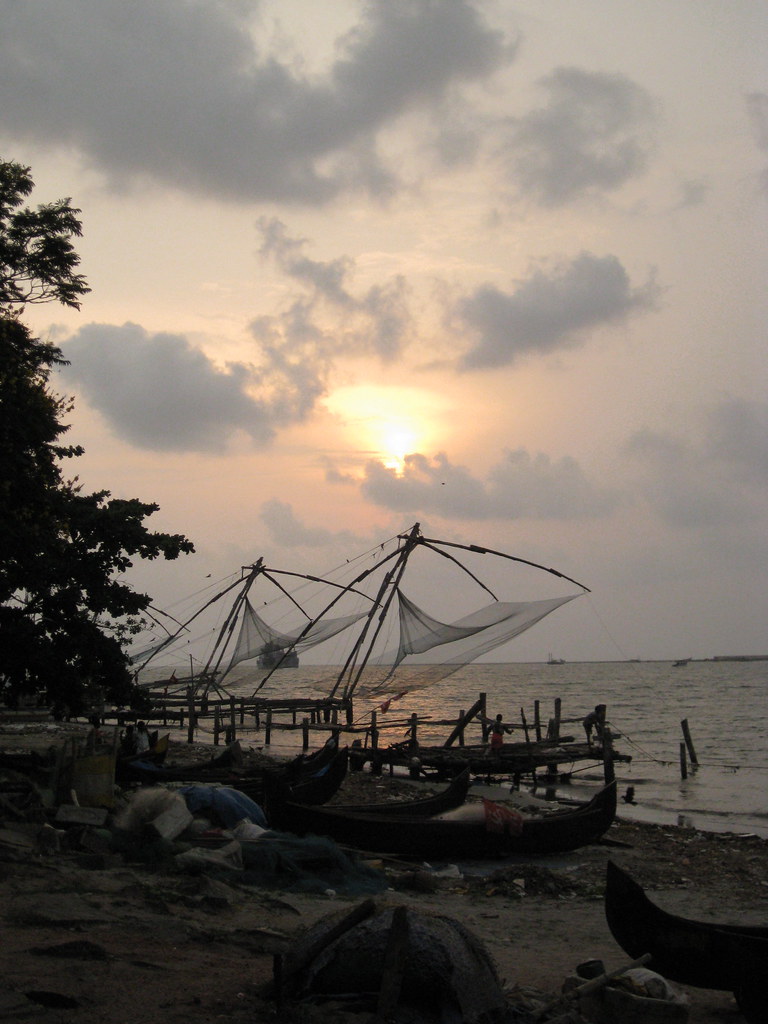 fishing nets near sundown