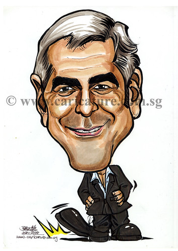 Celebrity caricatures - George Clooney colour watermark