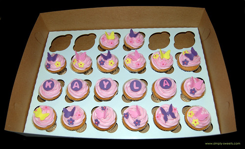 Butterfly and flowered purple pink and yellow first birthday cupcakes 2nd box