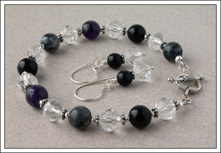 Gemstone & silver bracelet and earrings