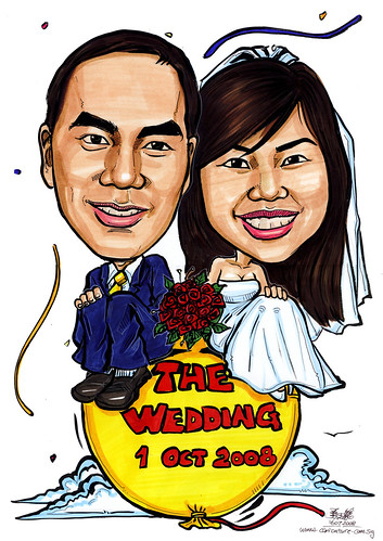 Couple wedding caricatures on balloon A4
