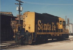 The Atchinson, Topeka & Santa Fe Railroad's Illinois Northern branchline switching local. Chicago Illinois. March 1986.