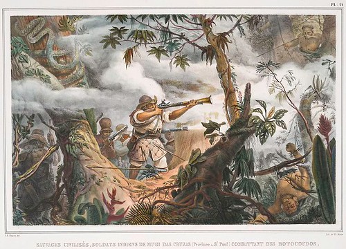 006-Salvajes civilizados-soldados de Mugi das Cruzas (Province de St. Paul) combatiendo a los Botocoudos