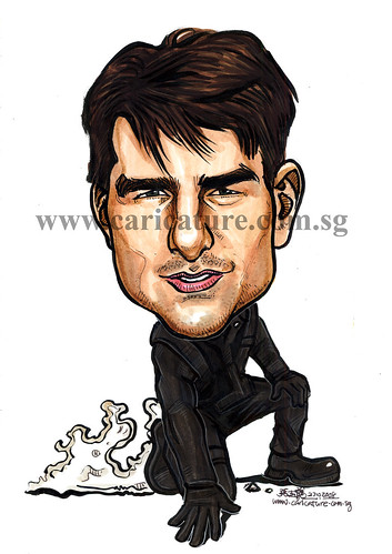 Celebrity caricatures - Tom Cruise colour watermark