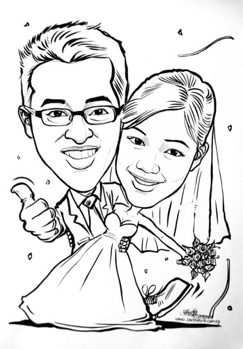 Couple wedding caricatures on magnet