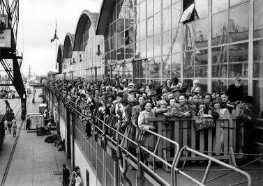Emigrants waiting to board the S.S. Volendam, bound for Canada