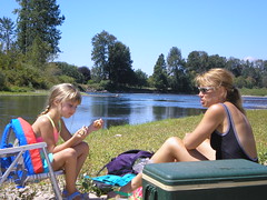 Lucy and mommy on the river