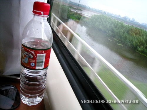 water bottle in train