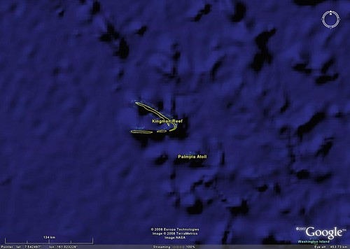 Very Large Kingman Reef - World Vector Shoreline View from Google Earth