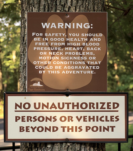 Sign at Crown Ridge Tiger Sanctuary, in Sainte Genevieve County, Missouri, USA